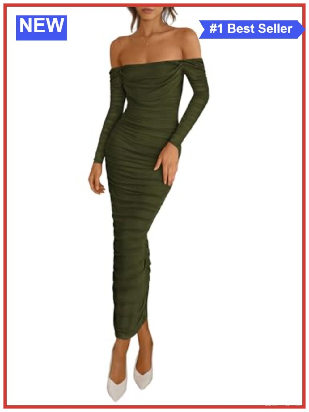 Long Sleeve Maxi Dress Off Shoulder Mesh Ruched Bodycon Formal